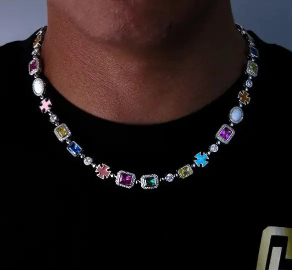 Gold-Plated Hip-Hop Gemstone Necklace JahSonFire