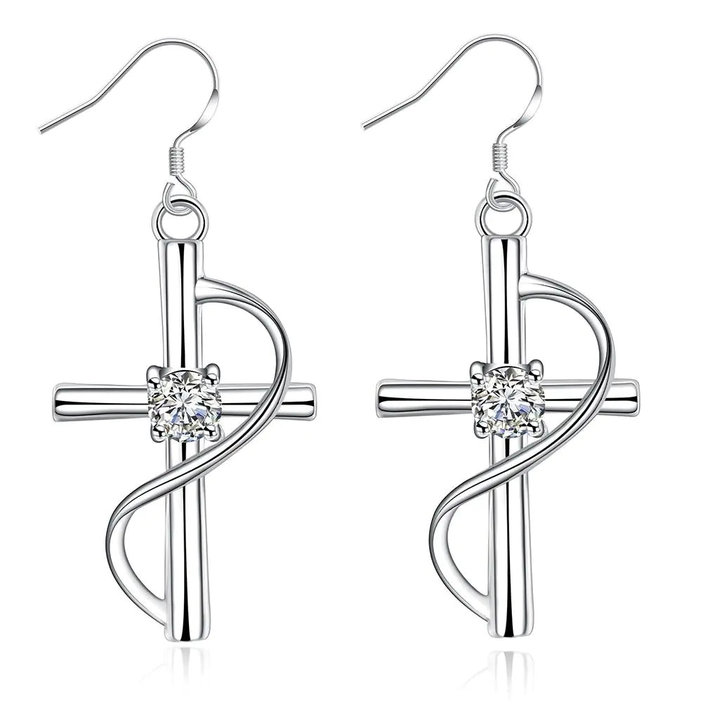 Cross Earrings with Diamonds, Long Drop Earrings JahSonFire